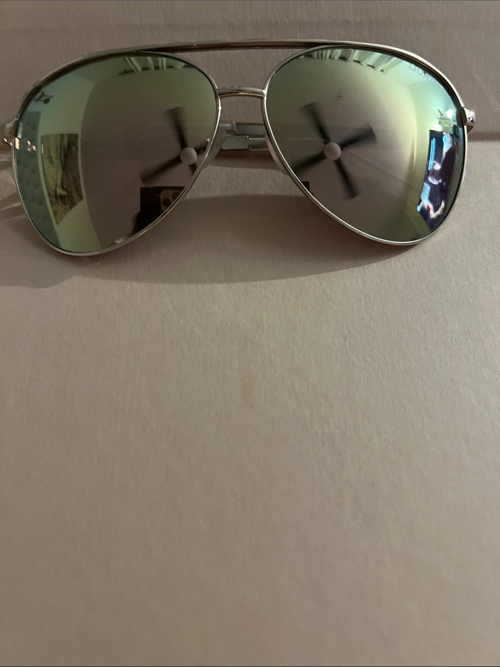 Quay Australia Silver Aviator Sunglasses with Green Mirror Lenses
